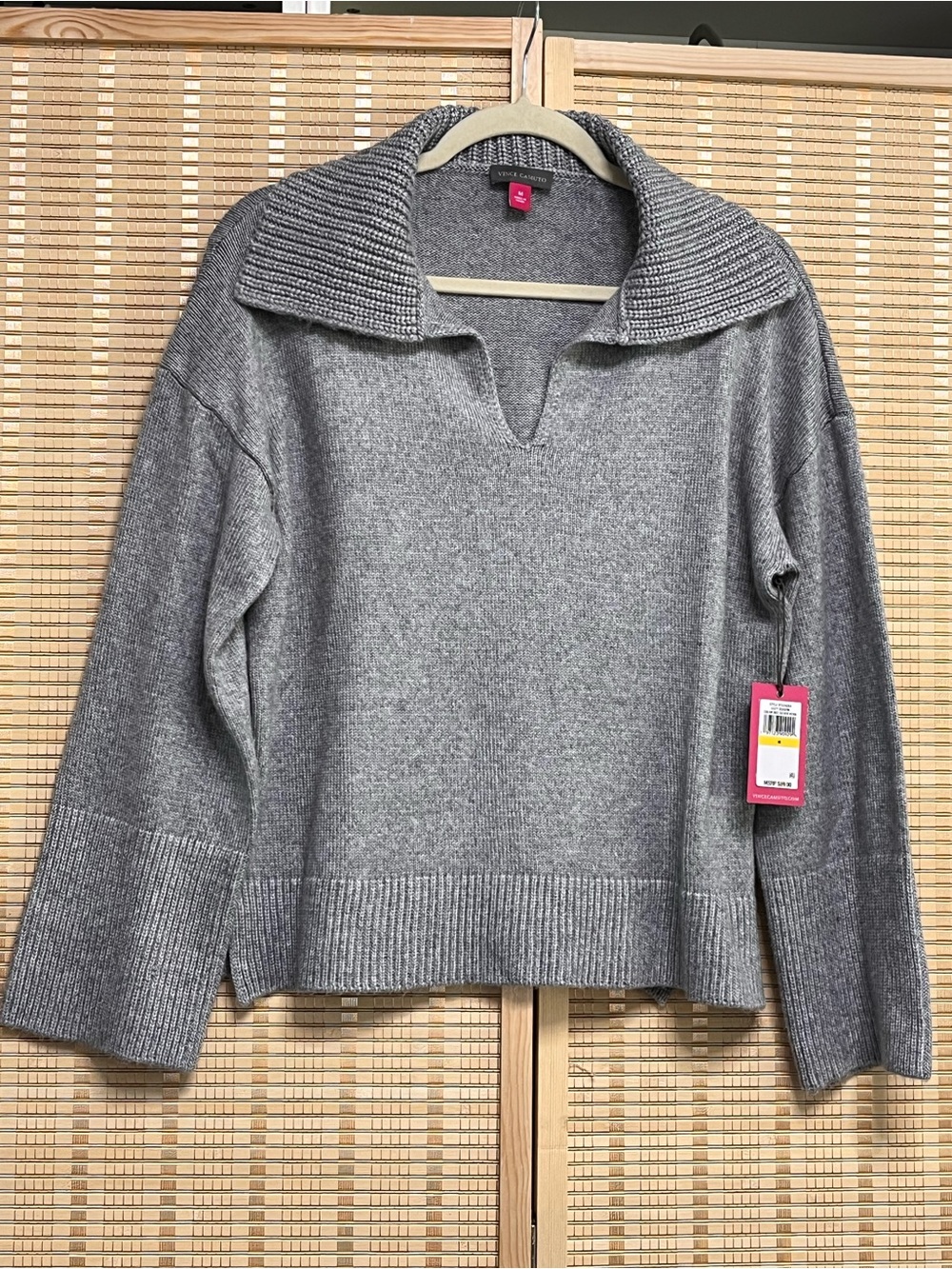 New boxy Heather Gray Cowl V-Notch Sweater